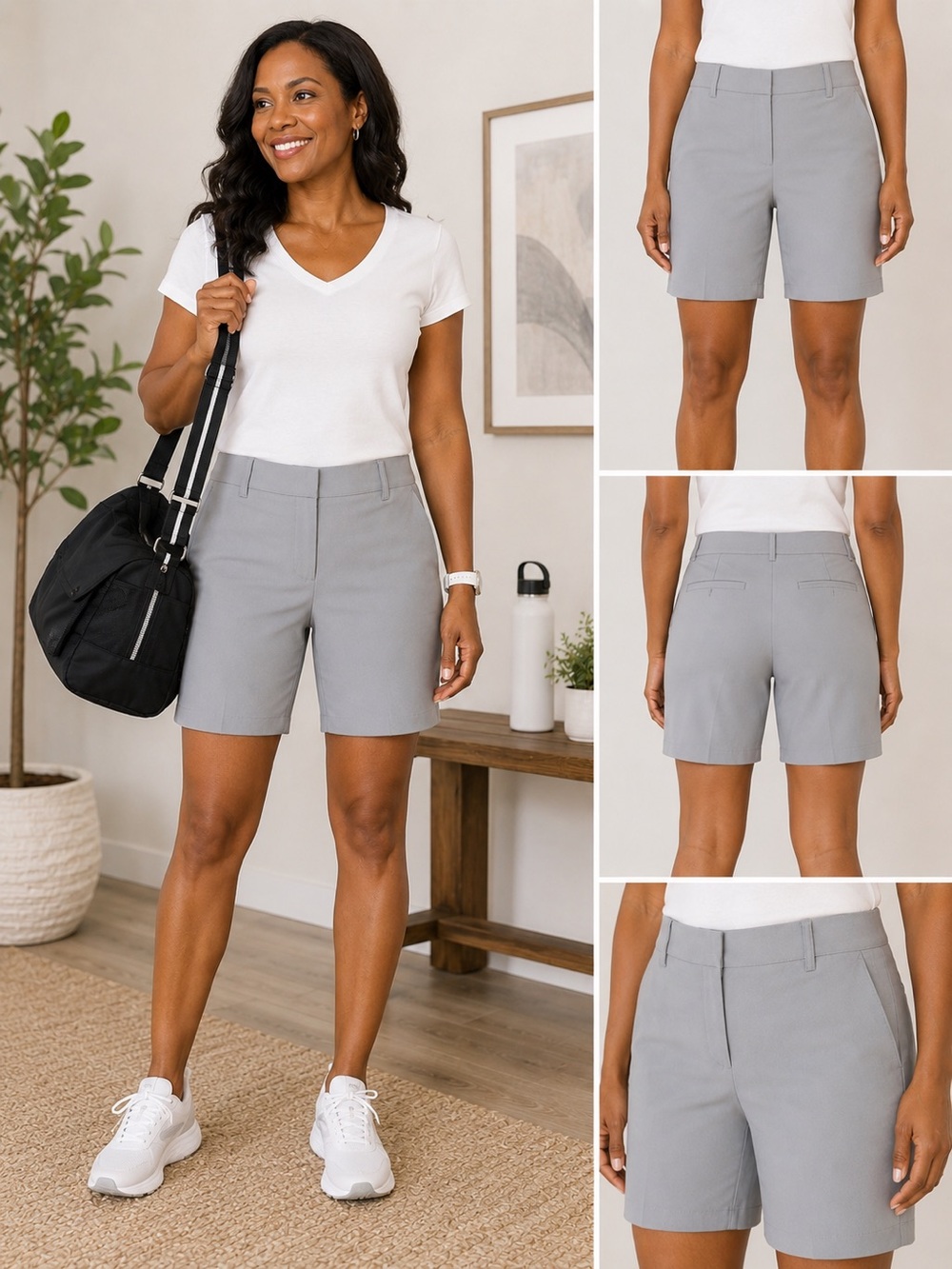 Women’s Gray 10” Bermuda Shorts Size 16 Mid Rise Cotton Stretch Summer